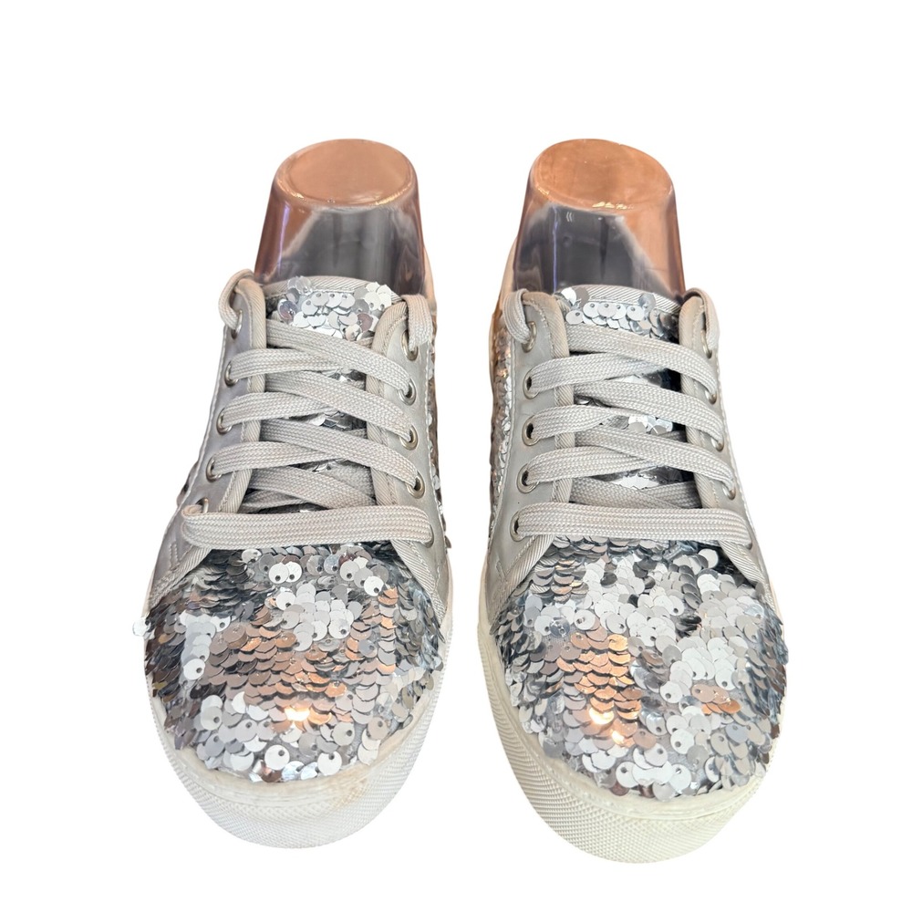Dirty Laundry Silver Sequin Low Top Platform Sneakers Sparkly Womens 7.5